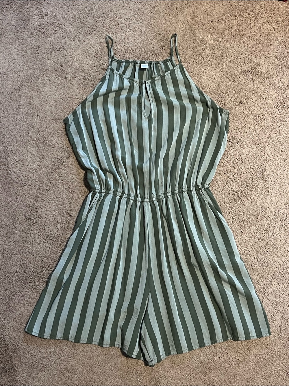 Old Navy Medium Tall Green Striped Halter Romper